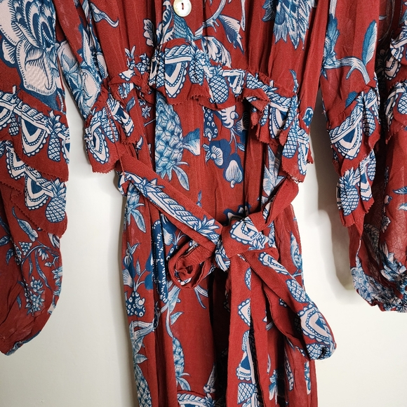 FARM Rio Tropical Landing Red Longsleeve Maxi Dress Medium Bohemian Resortwear - Picture 8 of 16